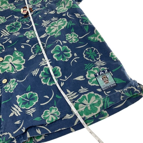 1999 Warner Bros Taz Devil Surf Gear Hawaiian Shirt XL Blue Floral 100% Cotton - Picture 8 of 9